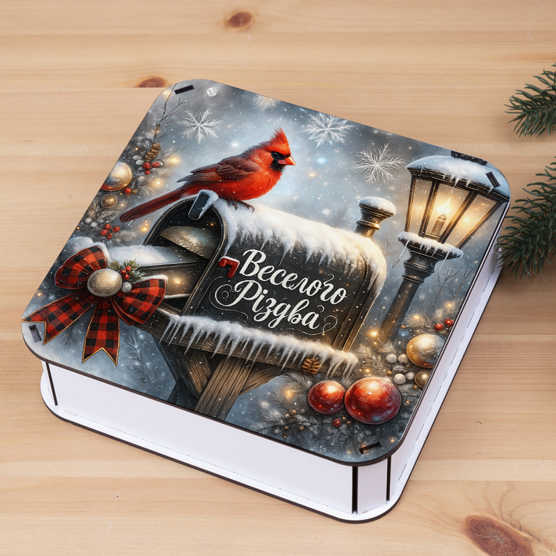 Коробка квадратна 19,5 см "веселого рождества"
